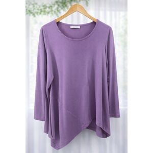 Bryn Walker‎ Lagenlook Bamboo Organic Cotton Knit Top Long Slv Top Purple Size L
